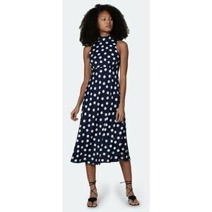 Most Of All Coralie Satin Sleeveless Midi Dress Navy Blue White Polka Dot Size 4